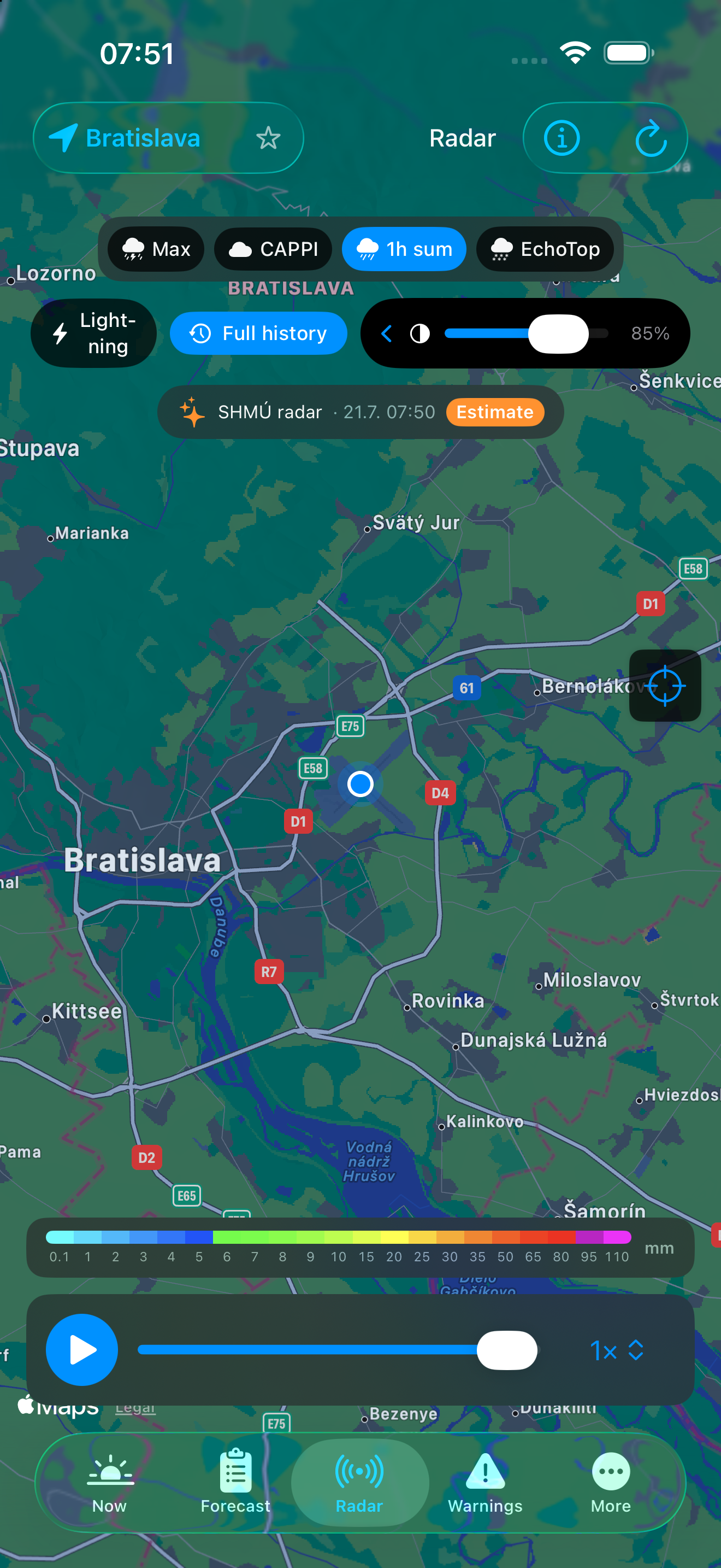 Precipitation radar with product picker