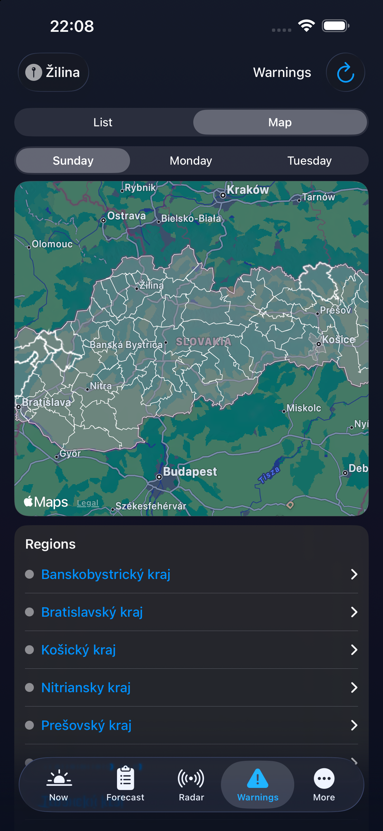 Weather warnings map